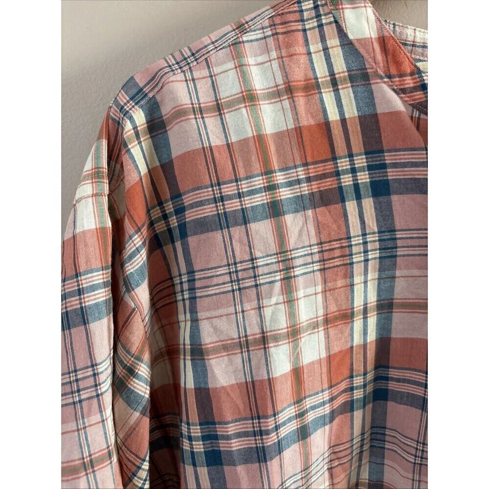 Proper Cloth Mens Shirt XXL Orange Blue Plaid Button Down Long Sleeve Casual
